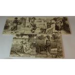 A set of 5 Minton tiles various scenes of woman by William Wise, each tile 15cm x 15cm ( some