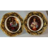 Pair Hammersley & Co gilded cabinets plates hand painted and transfer with Man smoking pipe and