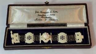 early 20th century ivory bracelet in original box by J Narain & son Muttra & Chakrata