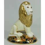 Royal Crown Derby paperweight of a lion from the heraldic lion series with gold stopper limited