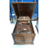 Oak Duosona table top gramophone complete with wooden tone arm