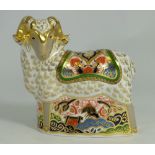 Royal Crown Derby paperweight The Imari Ram, Exclusive for Derby County FC with gold stopper, boxed