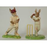 Royal Doulton Bunnykins figures Out for a duck DB448 and Howzat DB490, limited edition  (2)