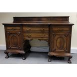 Edwardian carved mahogany large sideboard with ball & claw feet, makers mark for Jones Moss & Co,