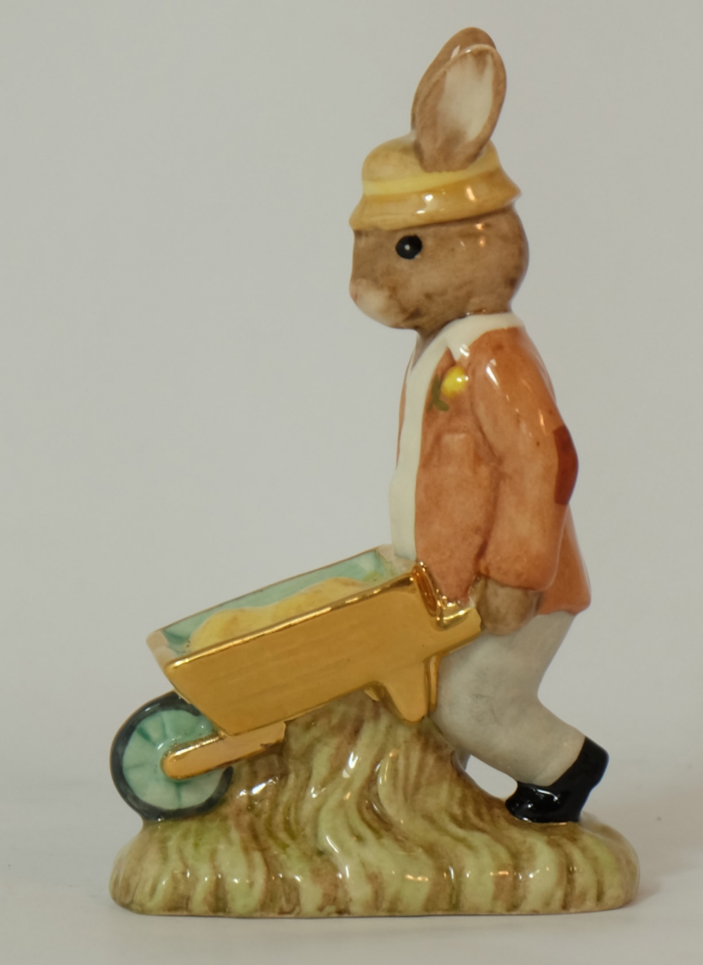 Royal Doulton Bunnykins figure Gardener, gold highlights with Not for Re-sale backstamp