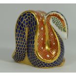 Royal Crown Derby paperweight Snake colourway with gold stopper, boxed