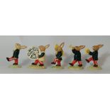 Royal Doulton Bunnkins Green Band set comprising Drummer DB108, Drum Major DB109, Cymbal DB107,