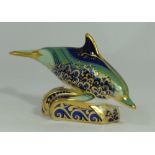Royal Crown Derby paperweight,Lyme Bay Baby Dolphin, a special commision by Goviers with gold