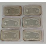 A collection of USA silver bullion one ounce decorated ignots (6)