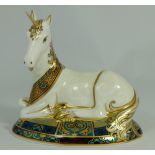 Royal Crown Derby paperweight of a unicorn, millenium special, limited edition with gold stopper