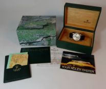 Rolex gents Oyster datejust wristwatch, stainless steel dial with leather strap complete with box &