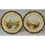 Pair Hammersley & Co gilded cabinets plates hand painted Lake Coniston and Rydal Water dated 1909