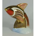 Royal Crown Derby paperweight Guppy Tropical Fish with gold stopper, boxed