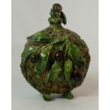 19th century Majolica olive oil bottle and stopper moulded with Olive tree design, height 15.5cm