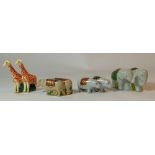 Royal Crown Derby miniature pairs of animal figures comprising Oxon, Elephants , Giraffes and