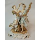 19th century porcelain figure group of pair female dancers , height 32cm ( some loss to petals and