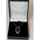 Gold and amethyst necklace, 15ct or higher unmarked gold necklace set with large amethyst stone,
