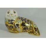 Royal Crown Derby paperweight of a harbour seal with gold stopper (boxed)