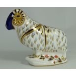 Royal Crown Derby paperweight large Ram on base , gold stopper