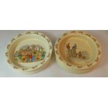 Royal Doulton early Bunnykins round nursery ware Oatmeal dishes Fishing and Fairground scenes