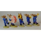 Royal Doulton Bunnkins Blue Band set comprising Drummer DB89, Drum Major DB90, Cymbal DB88,