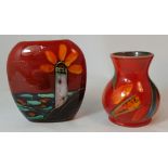 Anita Harris Studio Pottery vase with Lighthouse design height (13cm) and Anita Harris trial vase