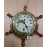 Quality brass ships clock mounted on wood ships wheel
