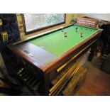 Bar Billiards table in mahogany wood with slate base. Length 6ft 3, Height 3ft, Width 2ft 10 (Cloth