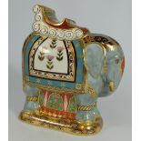 Royal Crown Derby paperweight large Elephant, a limited edition for Mullberry Hall with gold