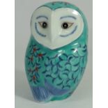 Royal Crown Derby paperweight porcelain Chinese Green Owl , gold stopper, in wood box