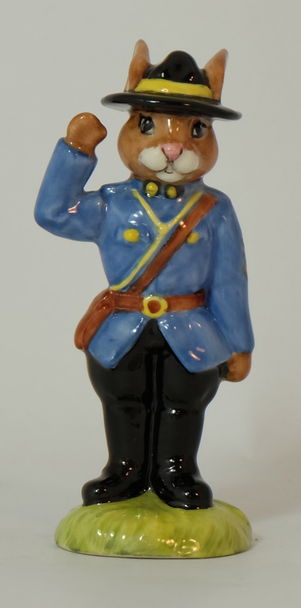 Royal Doulton prototype Bunnykins figure Sargent Mountie in blue colour way ,with Not produced for