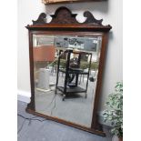 Edwardian carved walnut overmantle mirror, 145 x 20cm