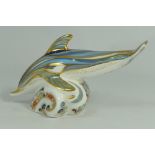 Royal Crown Derby paperweight of a striped dolphin gold signature edition for Connaught house gold