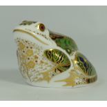 Royal Crown Derby paperweight Frog comissioned for Mulberry Hall, with gold stopper (boxed)