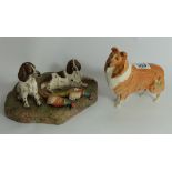 Renaissance model of two setters with pheasants (cracked) and Beswick Collie 1791  (2)