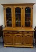 Reproduction Oak glass fronted 3 door bookcase 132 x184 x46cm