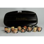 Set of 12 Doulton Miniature Dickens Character jugs with wooden display stand (13)