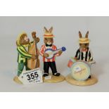 Royal Doulton Bunnykins figures Banjo Players DB182, Double bass player DB185,