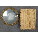 Brass framed wall mirror and basket (2)