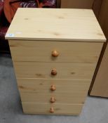 Pine reproduction 5 draw chest, the drawers full of towels ,