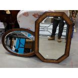 1930s oak framed octagonal & oval wall mirrors  (2)