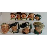 Royal Doulton small character jugs John Barleycorn, Gunsmith, Long John Silver, Poacher lighter jug,