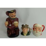 Royal Doulton large size Toby Jug Falstaff D and smal character jugs The Angler D6866 and Santa