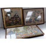 3 old tapestry pictures in gilt frames
