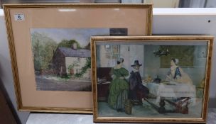 Watercolour painting Ravensdale cottages by J E Stanier and P D Millet canvass print in frame (2)