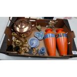 A collection of items including Victorian Copper Kettle , various brass ware,