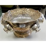 Silver plated large embossed punch bowl with 6 matching scoops,