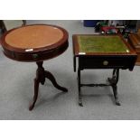Two reproduction leather topped tables tallest 62cm