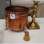 A Collection of brass and copperwares to include Art Nouveau footed copper planter,