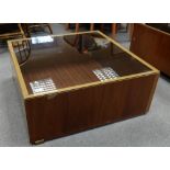 20th Century Brass and wood glass topped coffee table marked 'PB' 94x94x38cm